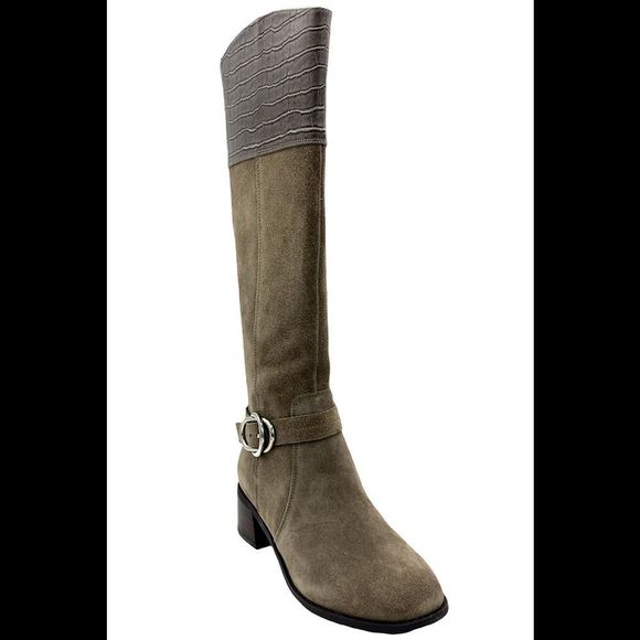 Marc Fisher Medium Calf Suede Boots Hailin Taupe - Wide - Picture 2 of 5
